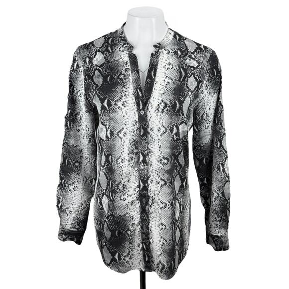KARL LAGERFELD Paris Snake Print Button Up Blouse Shirt Sz Medium Roll Tab - Picture 1 of 5